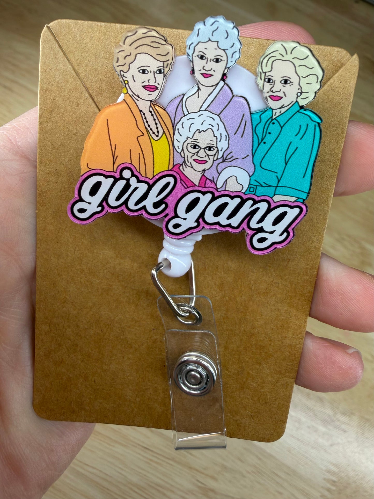 Girl Gang Badge Reel with Slip Clip