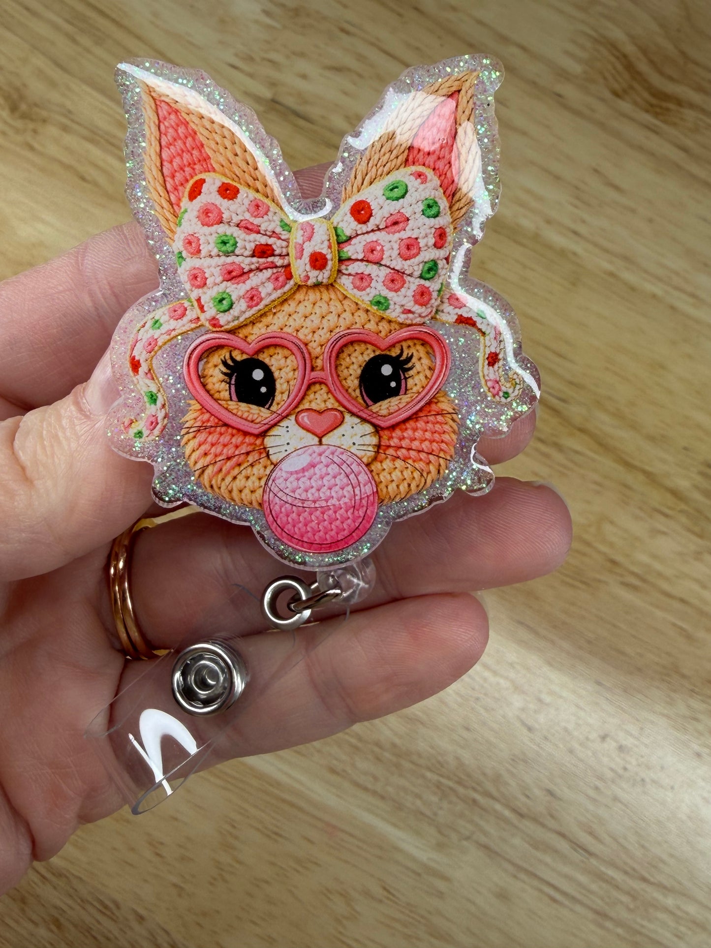 Faux Knit Easter Bunny Badge Reel