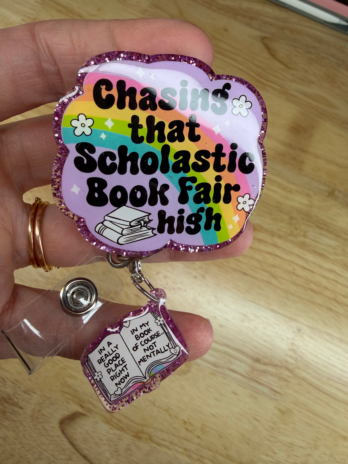 Chasing That Scholastic Book Fair High Badge Reel with Alligator Clip