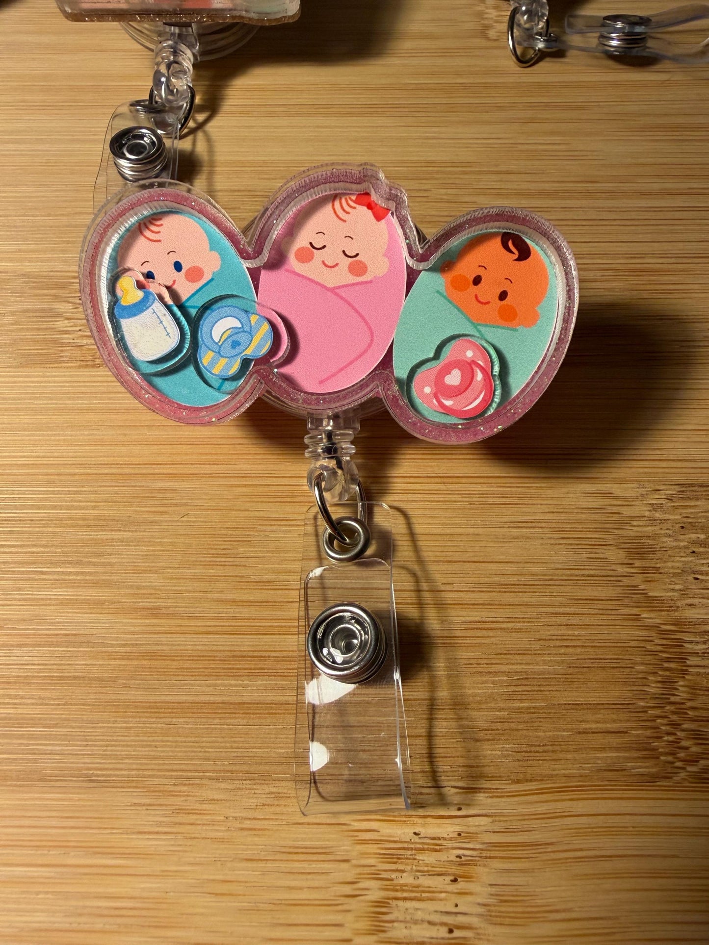 Baby Shaker Badge Reel / L&D / postpartum / RN / LPN / CNA / alligator clip