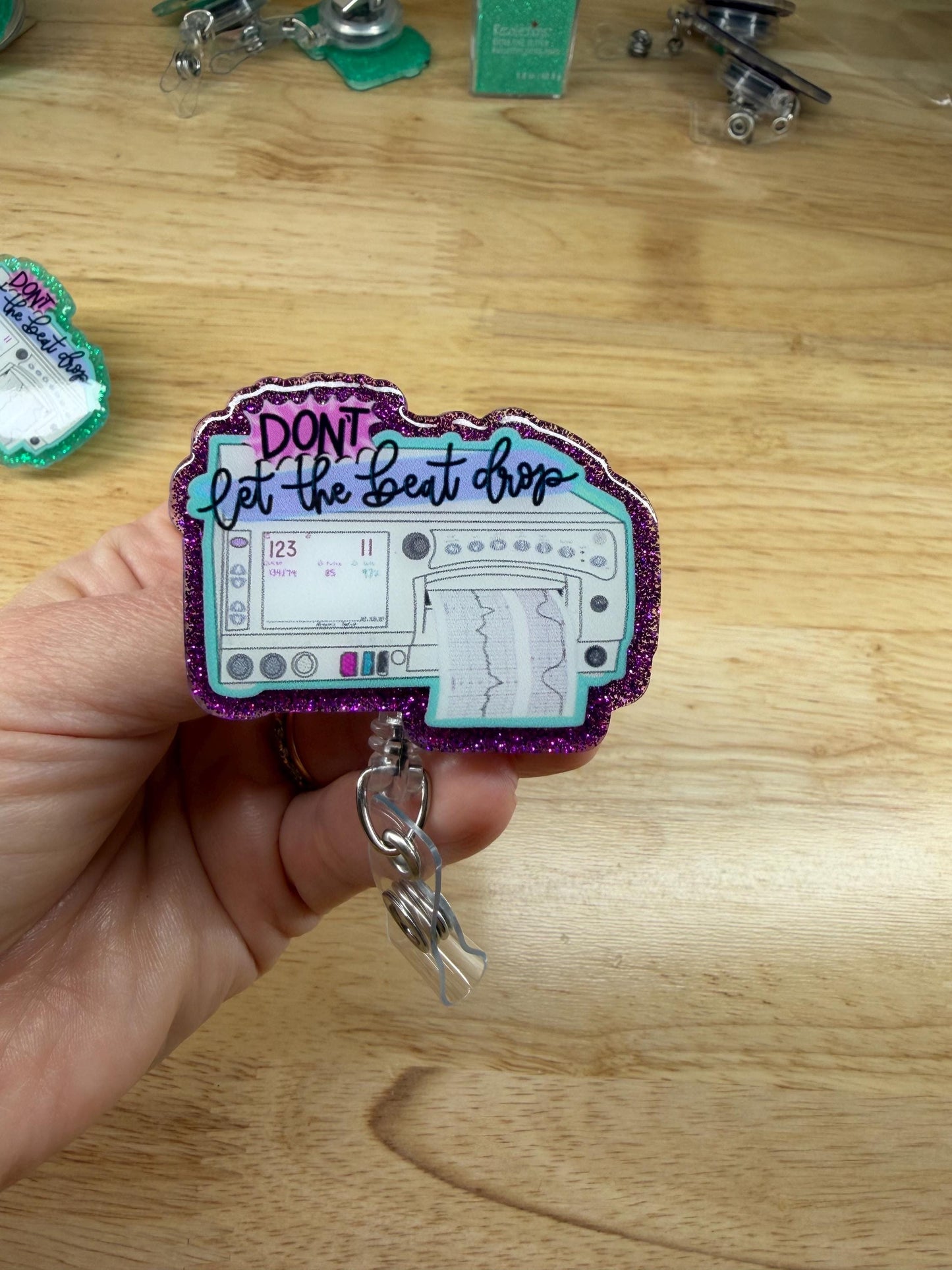 Fetal Monitor Badge Reel, L&D, RN, LPN, CNA, Tech, alligator clip