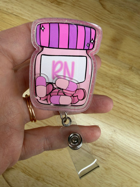 RN Shaker Pills Badge Reel with Alligator Clip