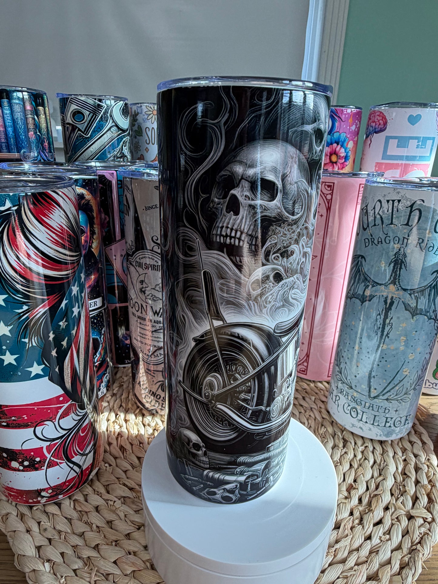 Motorcycle Skull 20 oz Skinny Tumbler