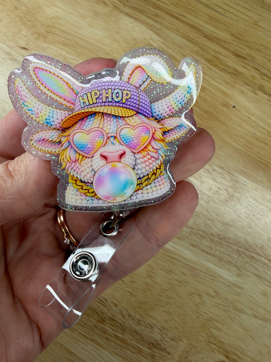 Faux Knit Easter Cow Badge Reel