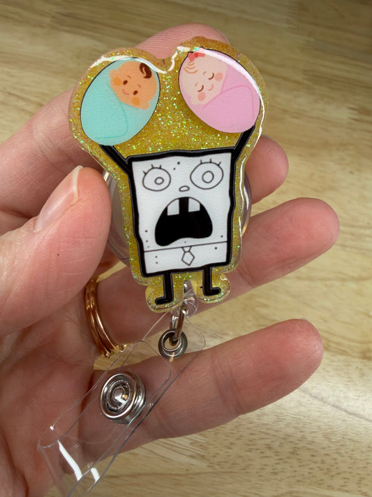 DoodleBob with Babies Badge Reel with Alligator Clip