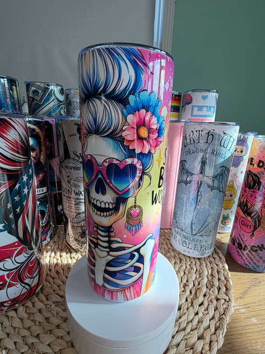 Good Moms Say Bad Words Skeleton Colorful 20 oz Skinny Tumbler