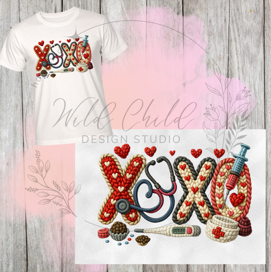 Faux Yarn XOXO Valentine Healthcare Print